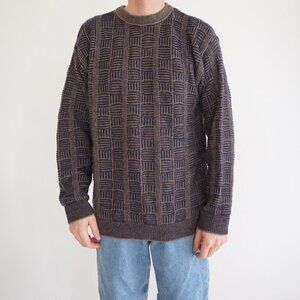 VTG '80S Navy Olive 3D Biggie Cosby Eclectic Grandpa Chunky Crewneck Sweater XL